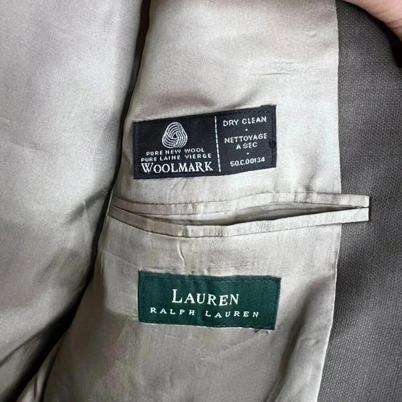 LAUREN RALPH LAUREN Men's Suit Olive Blazer Super 100's Pure New Wool Size 38R - Picture 9 of 15
